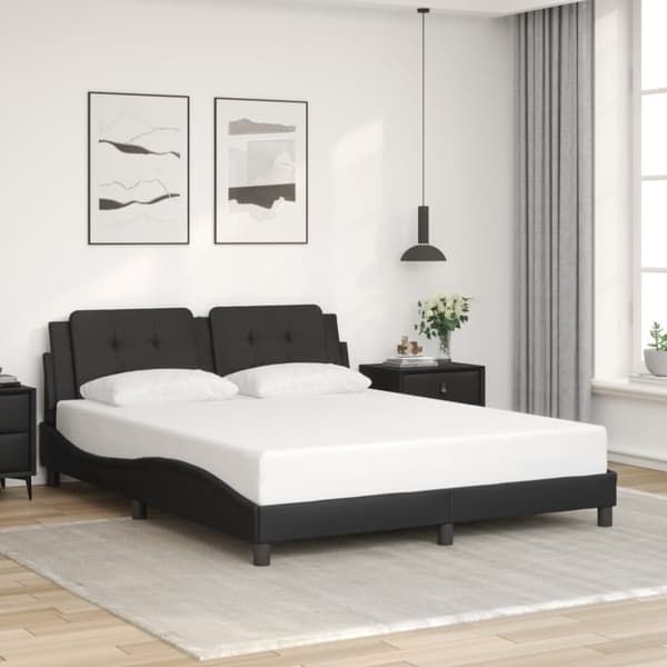 vidaXL sengeramme med sengegavl 160x200 cm kunstlæder sort