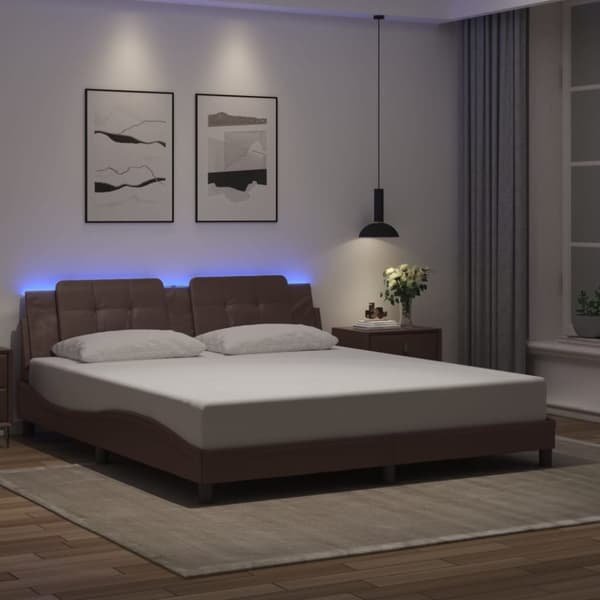 vidaXL Sengeramme med LED-lys brun 180x200 cm kunstig lær