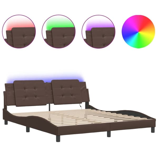 vidaXL sengeramme med LED-lys 100x200 cm kunstlæder brun