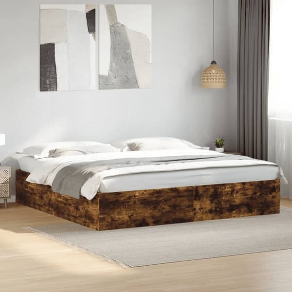 vidaXL sengestel 200x200 cm konstrueret træ røget eg