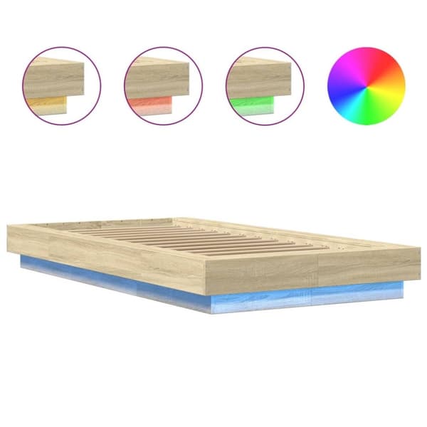 vidaXL Sengeramme med LED-lys sonoma eik 100x200 cm konstruert tre