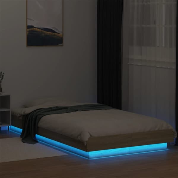 vidaXL Sängynrunko LED-valoilla Sonoma-tammi 90x190 cm tekninen puu