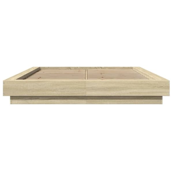 vidaXL sengeramme med LED-lys 135x190 cm konstrueret træ sonoma-eg