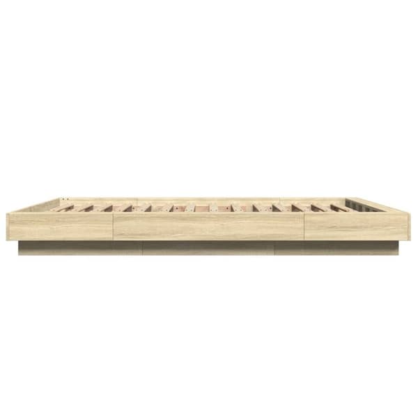 vidaXL sengeramme med LED-lys 135x190 cm konstrueret træ sonoma-eg