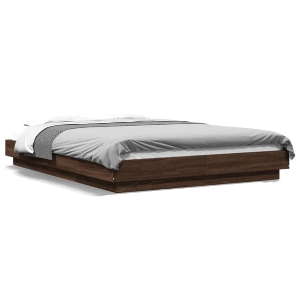 vidaXL Sengeramme med LED-lys brun eik 135x190 cm konstruert tre