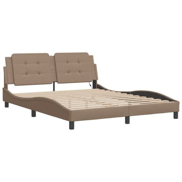 vidaXL sengeramme med LED-lys 160x200 cm kunstlæder cappuccinofarvet