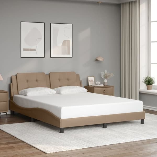 vidaXL sengeramme med LED-lys 160x200 cm kunstlæder cappuccinofarvet