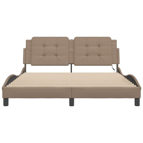vidaXL sengeramme med LED-lys 160x200 cm kunstlæder cappuccinofarvet