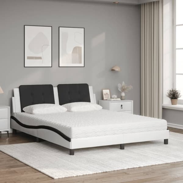 vidaXL Säng med madrass vit och svart 160x200 cm konstläder