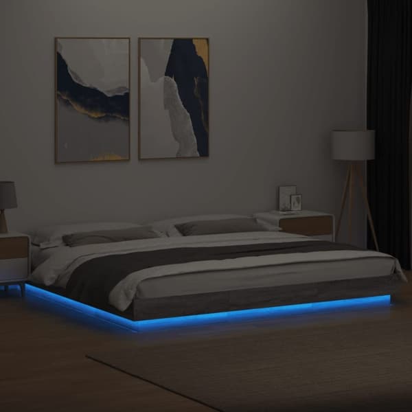 vidaXL Sängynrunko LED-valoilla harmaa Sonoma 180x200 cm tekninen puu