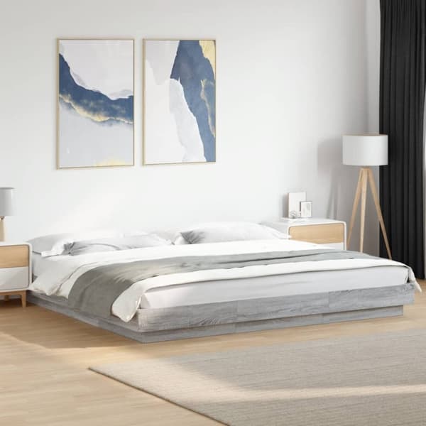 vidaXL Sängynrunko LED-valoilla harmaa Sonoma 180x200 cm tekninen puu