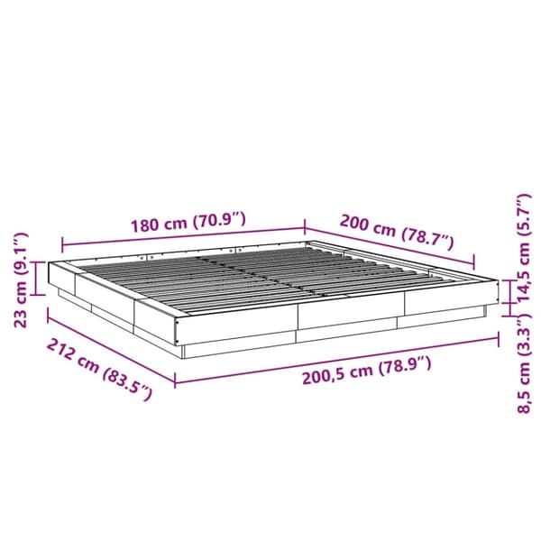 vidaXL sengestel 180x200 cm konstrueret træ sonoma-eg