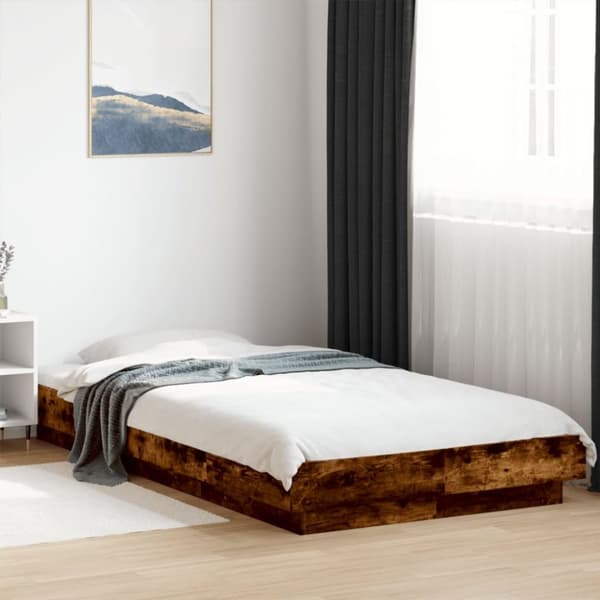 vidaXL Sengeramme med LED-lys røkt eik 90x190 cm konstruert tre