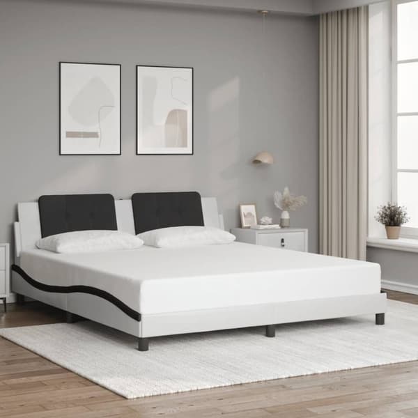 vidaXL Sengeramme med hodegavl hvit og svart 180x200 cm kunstlær