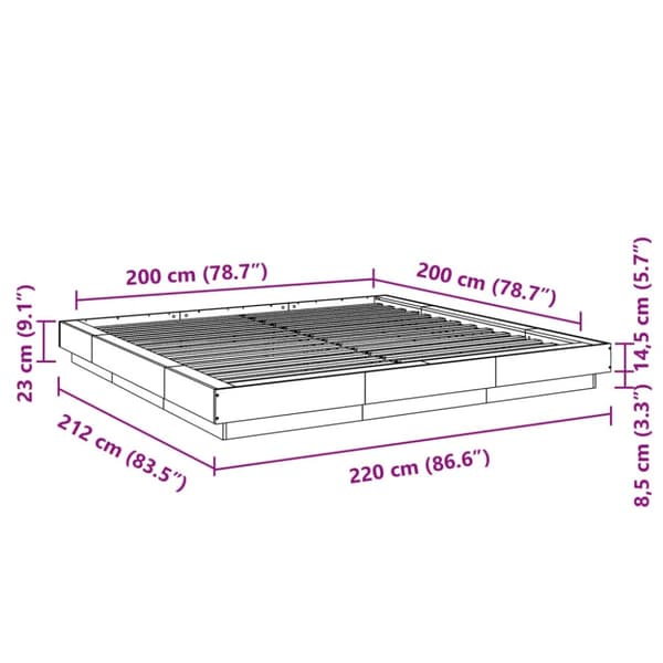 vidaXL Sengeramme betonggrå 200x200 cm konstruert tre