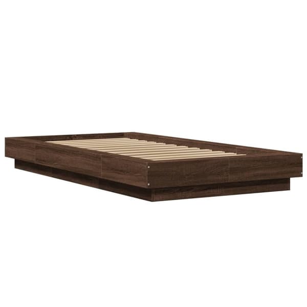 vidaXL Sängynrunko LED-valoilla ruskea tammi 90x190 cm tekninen puu