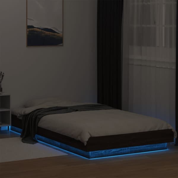 vidaXL Sängynrunko LED-valoilla ruskea tammi 90x190 cm tekninen puu