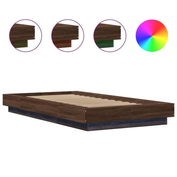 vidaXL Sängynrunko LED-valoilla ruskea tammi 90x190 cm tekninen puu
