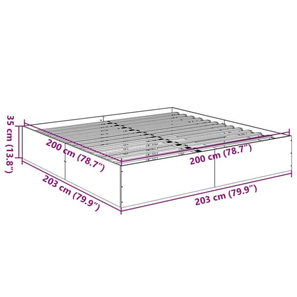 vidaXL Sengeramme grå sonoma 200x200 cm konstruert tre
