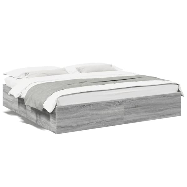 vidaXL Sengeramme grå sonoma 200x200 cm konstruert tre