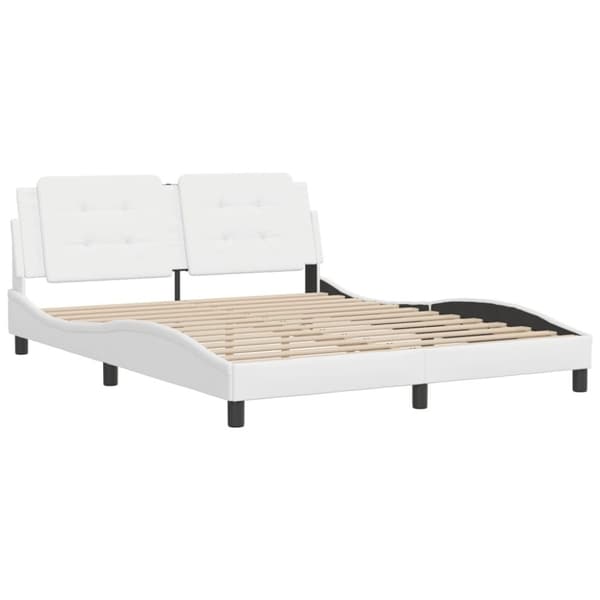 vidaXL sengeramme med sengegavl 160x200 cm kunstlæder hvid