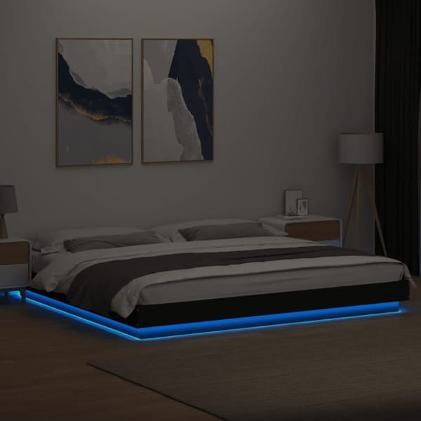 vidaXL sengeramme med LED-lys 180x200 cm konstrueret træ sort