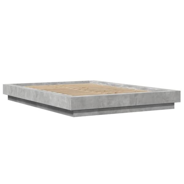vidaXL sengeramme med ED-lys 135x190 cm konstrueret træ betongrå