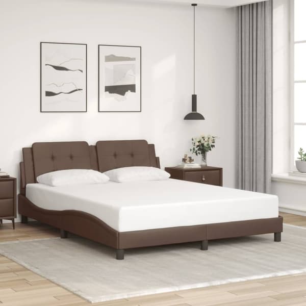 vidaXL sengeramme med LED-lys 160x200 cm kunstlæder brun