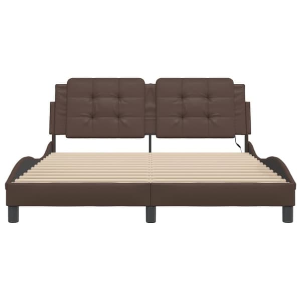 vidaXL sengeramme med LED-lys 160x200 cm kunstlæder brun