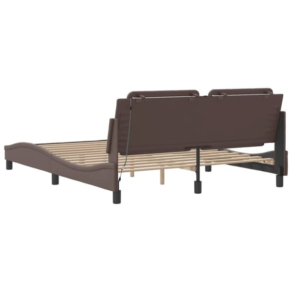 vidaXL sengeramme med LED-lys 160x200 cm kunstlæder brun