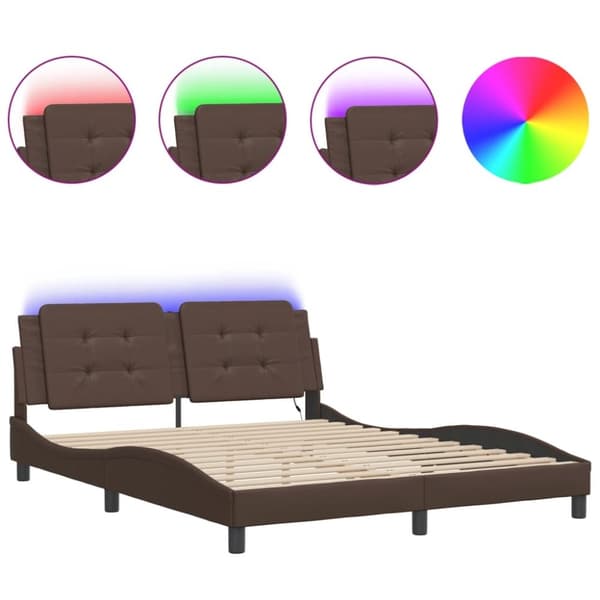 vidaXL sengeramme med LED-lys 160x200 cm kunstlæder brun