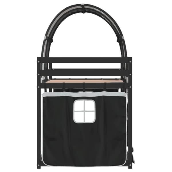 vidaXL Loftsäng med gardiner vit&svart 90x190 cm massiv furu