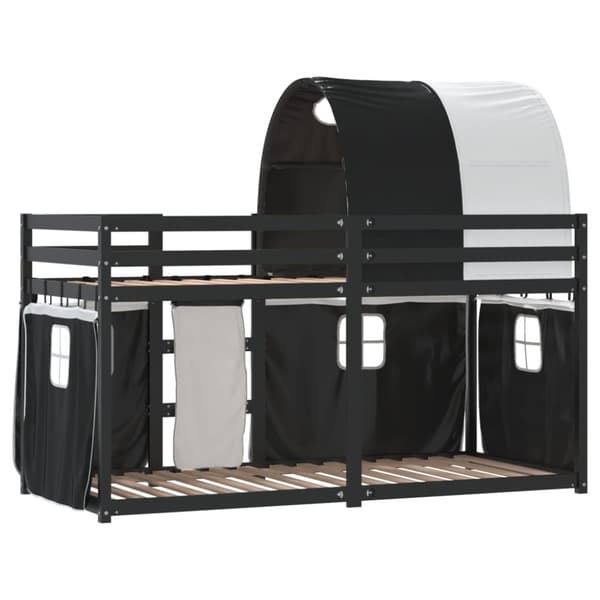 vidaXL Loftsäng med gardiner vit&svart 90x190 cm massiv furu