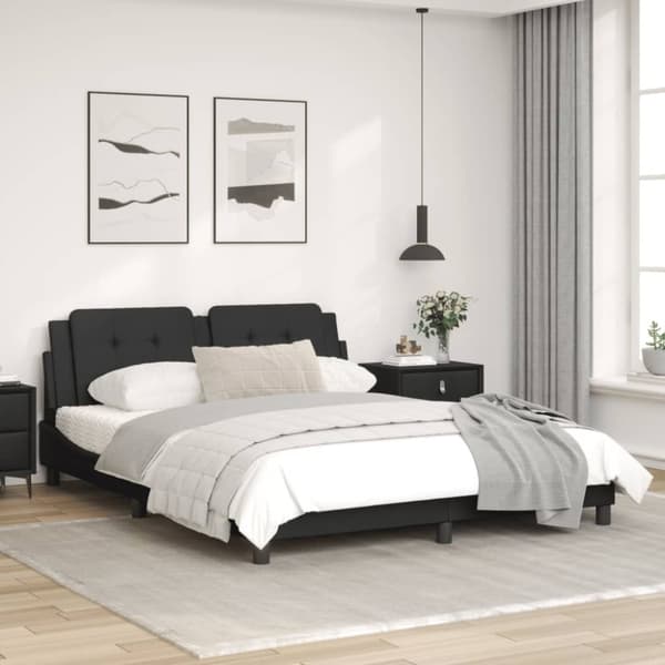 vidaXL sengestel med LED-lys 160x200 cm kunstlæder sort