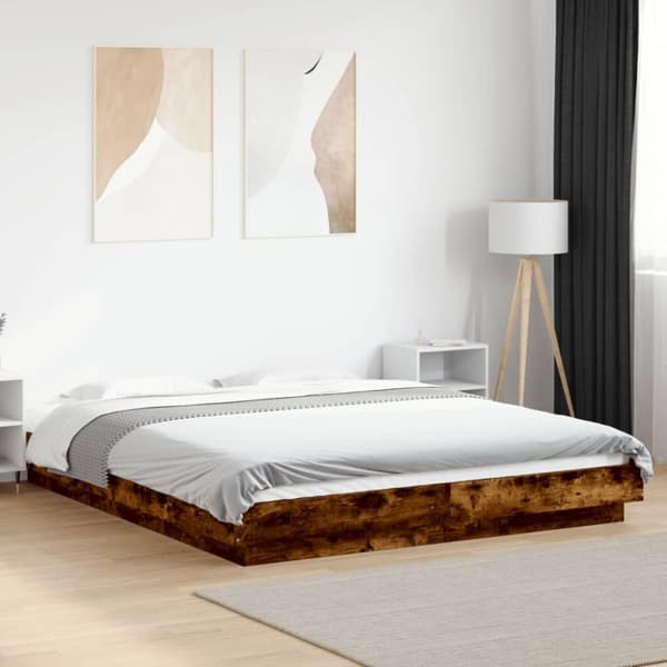 vidaXL Sengeramme røkt eik 150x200 cm konstruert tre