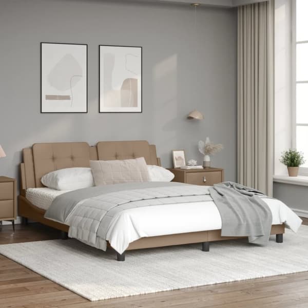 vidaXL sengeramme med sengegavl 160x200 cm kunstlæder cappuccinofarvet