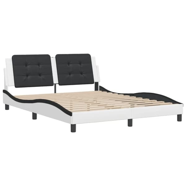 vidaXL sengeramme med sengegavl 160x200 cm kunstlæder hvid og sort