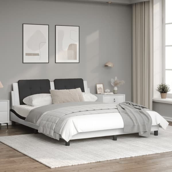 vidaXL sengeramme med sengegavl 160x200 cm kunstlæder hvid og sort