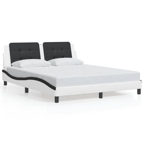 vidaXL sengeramme med sengegavl 160x200 cm kunstlæder hvid og sort