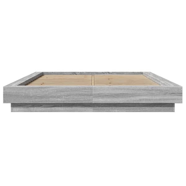 vidaXL sengeramme med ED-lys 135x190 cm konstrueret træ grå sonoma
