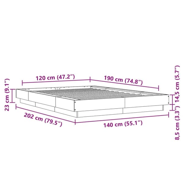 vidaXL Sengeramme brun eik 120x190 cm konstruert tre