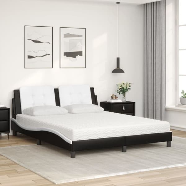 vidaXL Säng med madrass svart och vit 160x200 cm konstläder