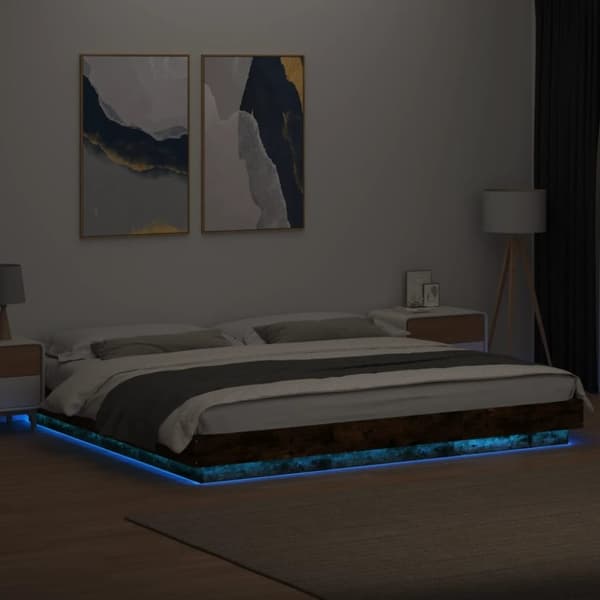 vidaXL sengeramme med LED-lys 180x200 cm konstrueret træ røget eg