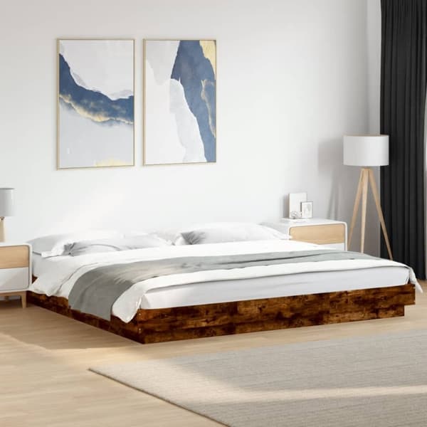 vidaXL Sängynrunko LED-valoilla savutammi 180x200 cm tekninen puu