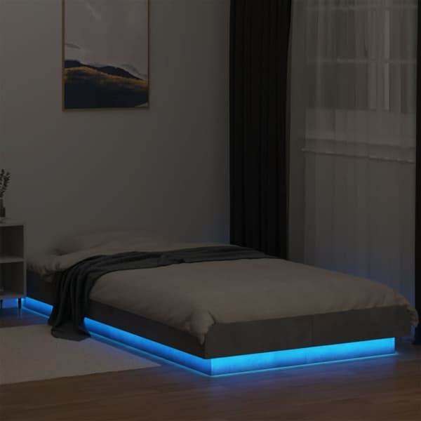 vidaXL Sengeramme med LED-lys betonggrå 90x190 cm konstruert tre
