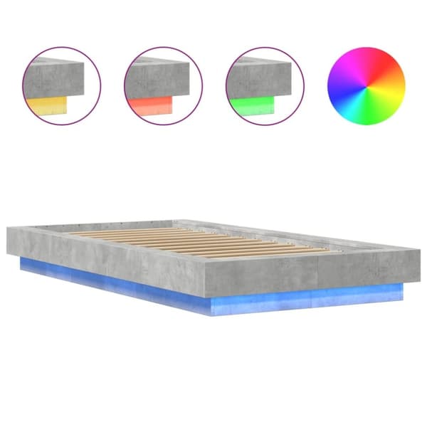 vidaXL Sengeramme med LED-lys betonggrå 90x190 cm konstruert tre