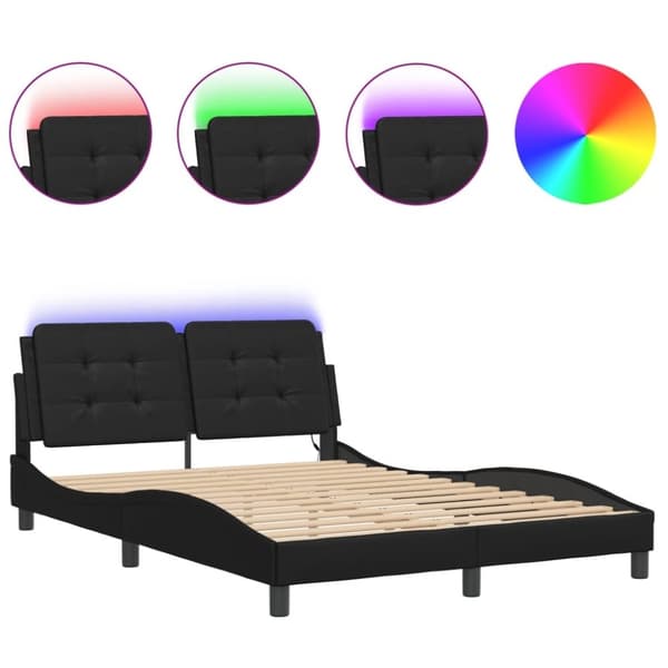 vidaXL Sängram med LED-belysning svart 140x190 cm konstläder
