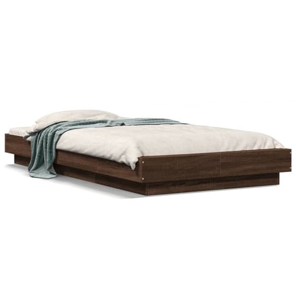 vidaXL Sengeramme med LED-lys brun eik 90x200 cm konstruert tre