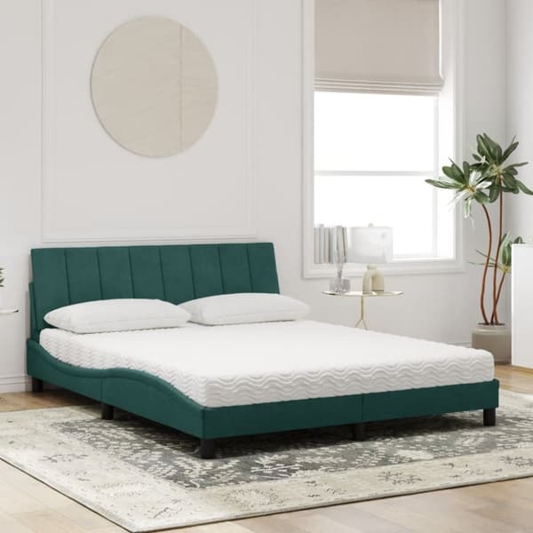 vidaXL Säng med madrass mörkgrön 160x200 cm sammet