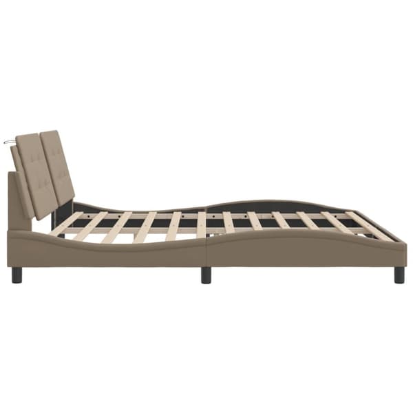 vidaXL sengeramme med sengegavl 200x200 cm kunstlæder cappuccinofarvet